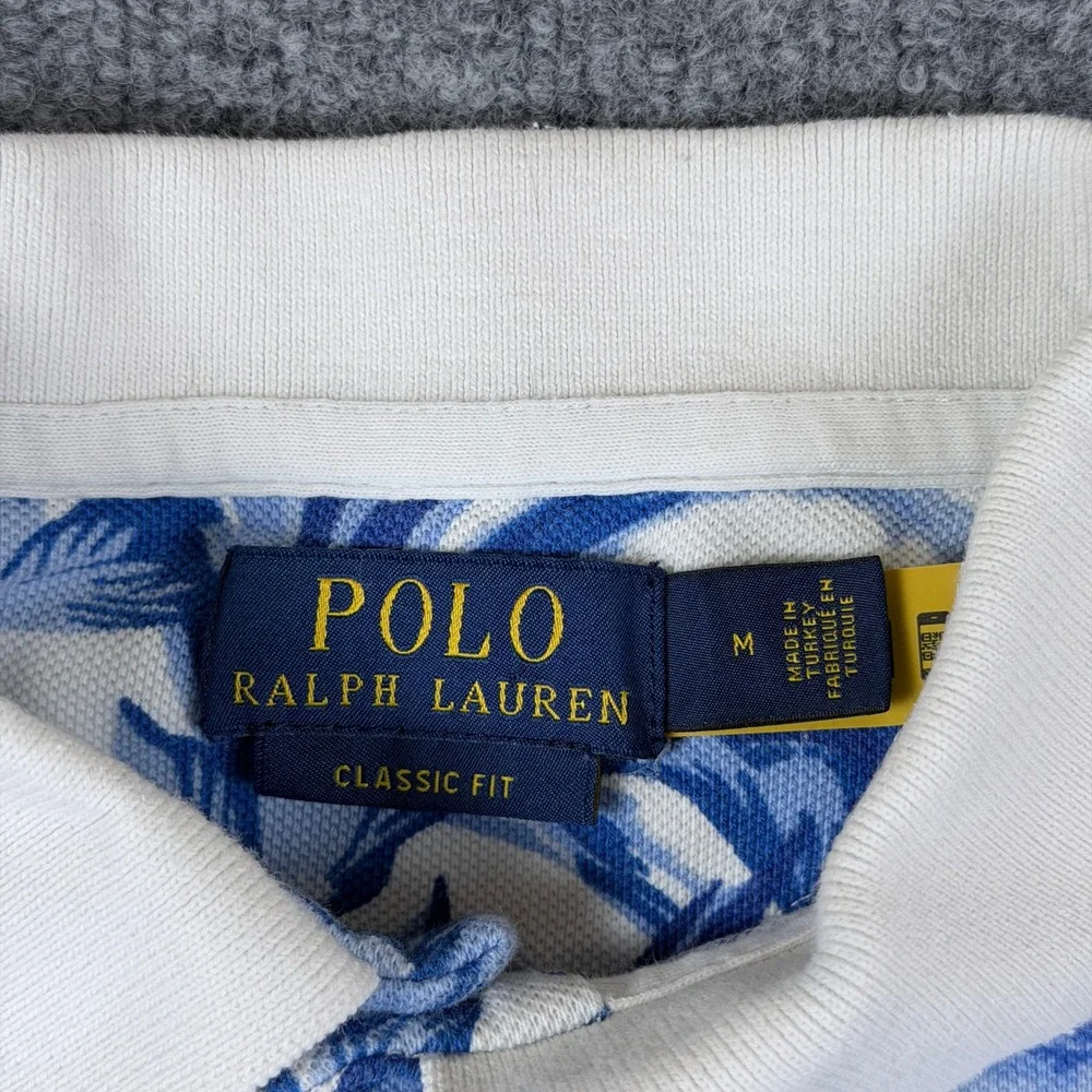 Polo Ralph Lauren Shirt Mens M Blue White Floral Contrast Collar Hawaiian Pony
